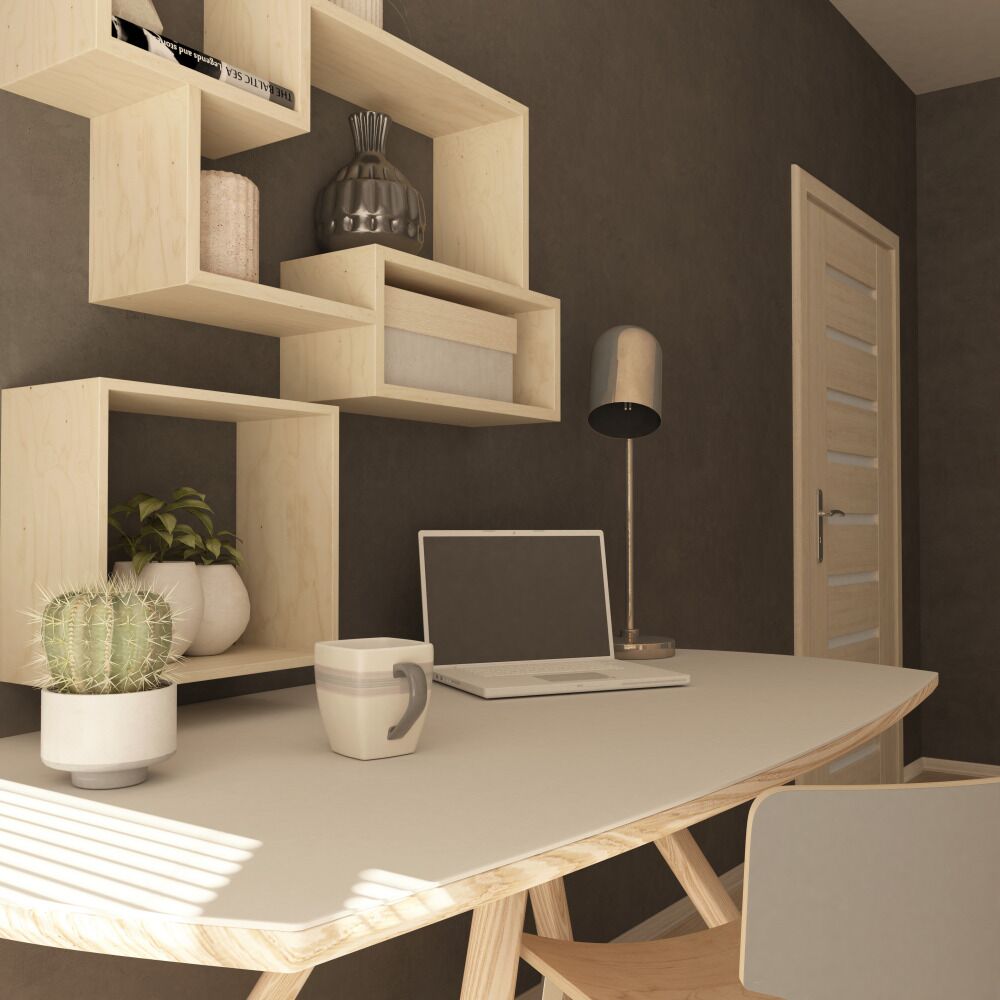 Salón pequeño con sofá cama, mesa extensible y estantería multifuncional bien ventilado